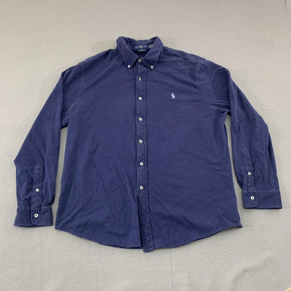 Ralph Lauren Shirt Mens 2XL Blue Featherweight Mesh Polo Button Down Pony Logo